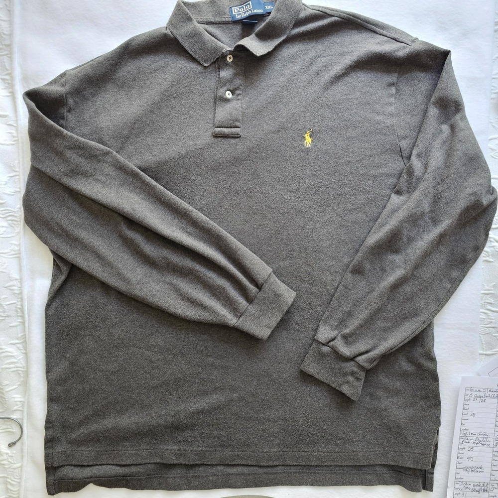 Polo Ralph Lauren Long Sleeve Polo Shirt Men XXL Brown Pony Logo Cotton 2 Button
